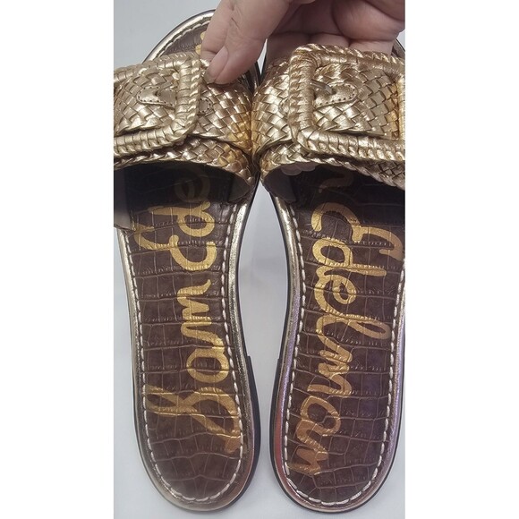 Sam Edelman Gabriela Gold Slip On Leather Slides Sandals 8.5 - Picture 10 of 13